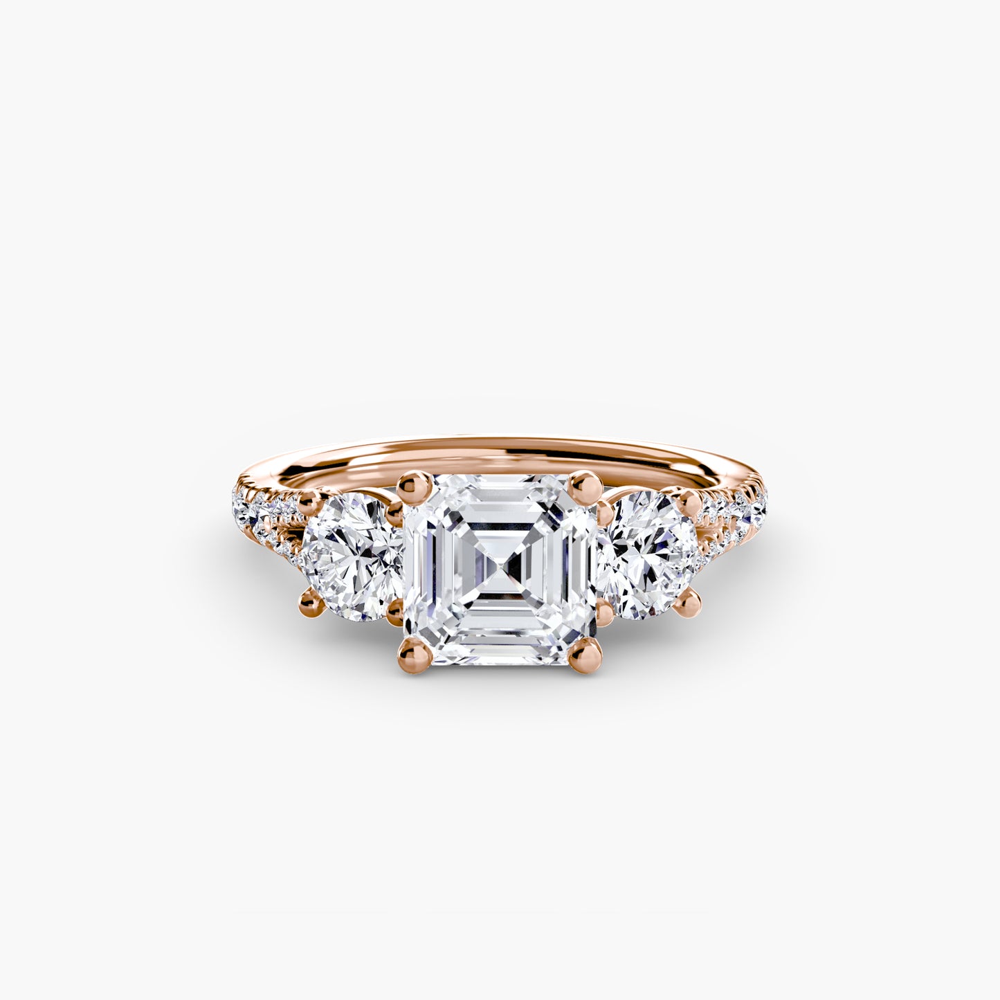 Three-Stone Engagement Ring with Pavé Band - 2.3mm