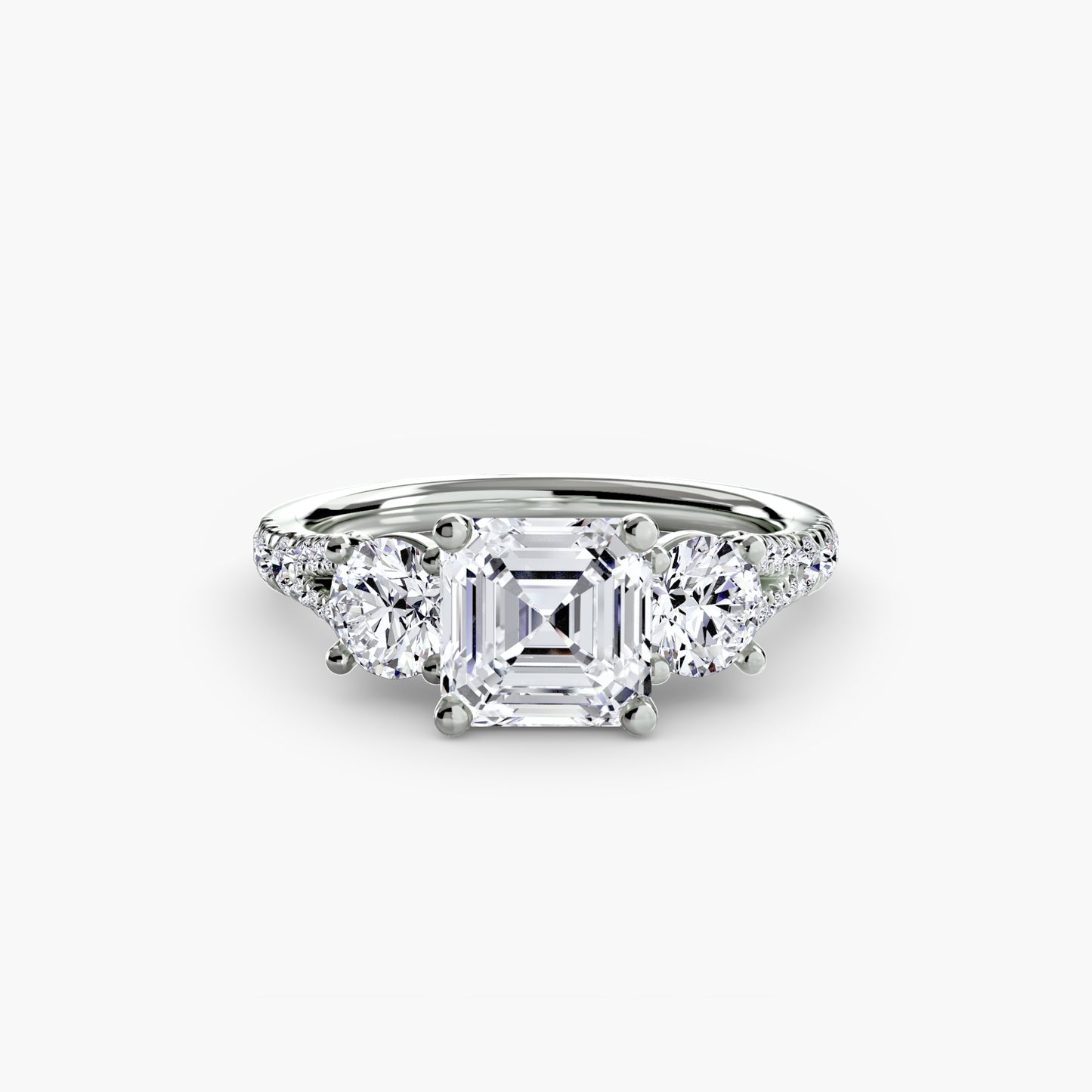 Three-Stone Engagement Ring with Pavé Band - 2.3mm