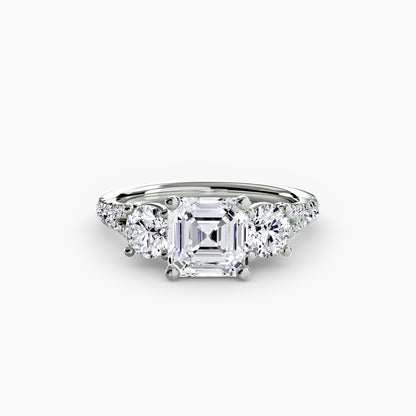 Three-Stone Engagement Ring with Pavé Band - 2.3mm