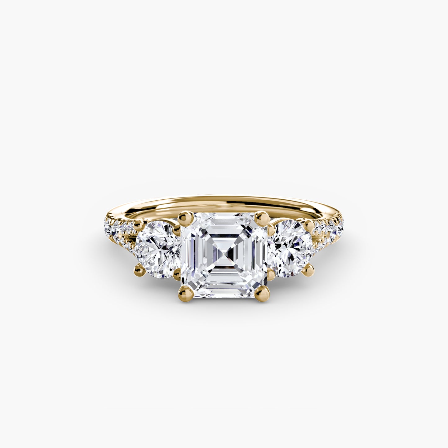Three-Stone Engagement Ring with Pavé Band - 2.3mm