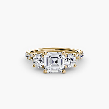 Three-Stone Engagement Ring with Pavé Band - 2.3mm