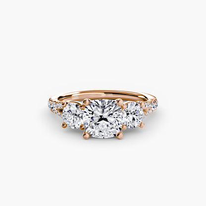 Three-Stone Engagement Ring with Pavé Band - 2.3mm