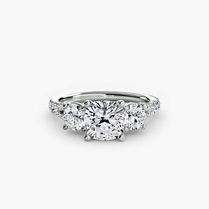 Three-Stone Engagement Ring with Pavé Band - 2.3mm