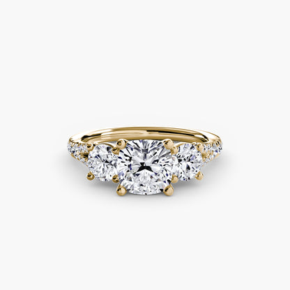 Three-Stone Engagement Ring with Pavé Band - 2.3mm
