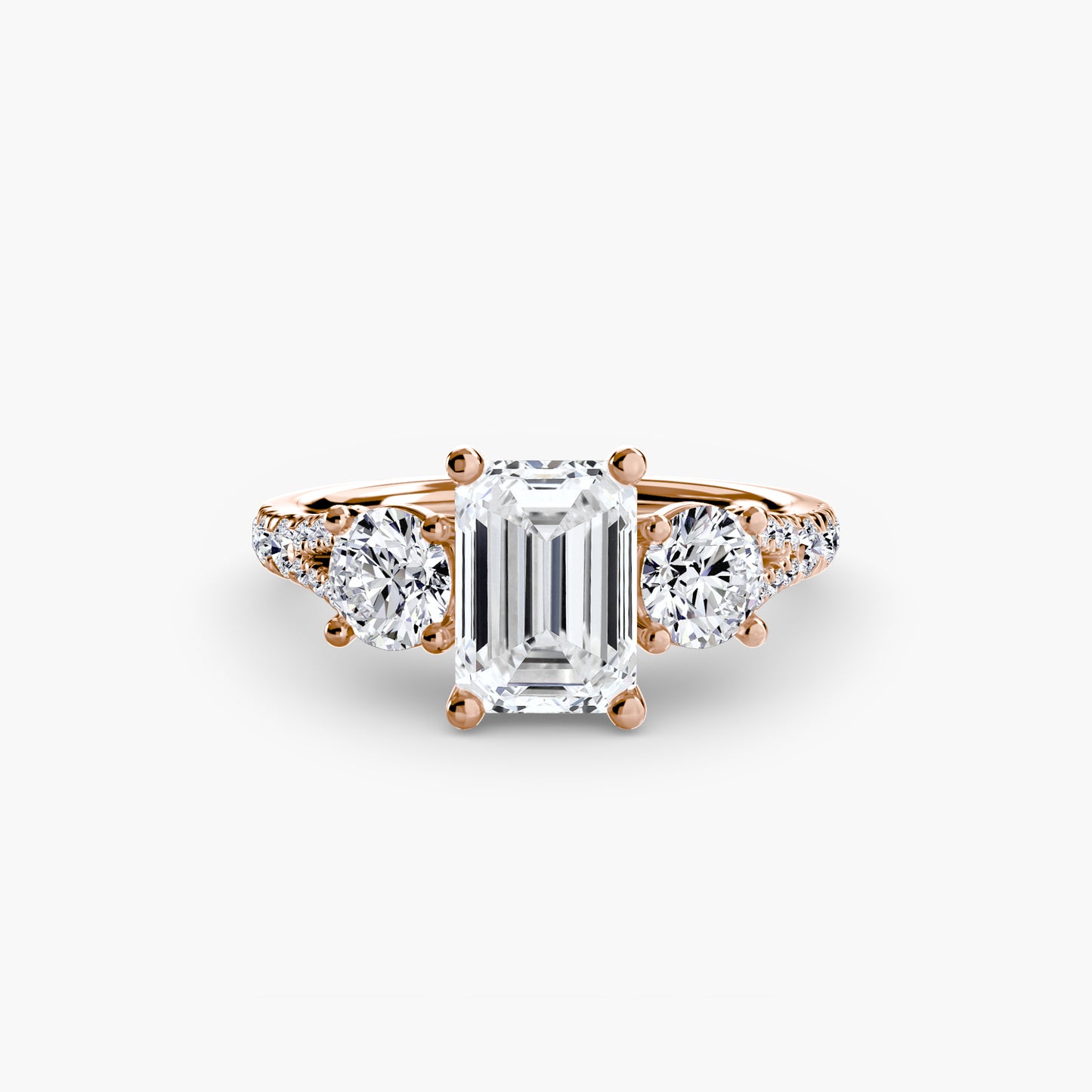 Three-Stone Engagement Ring with Pavé Band - 2.3mm