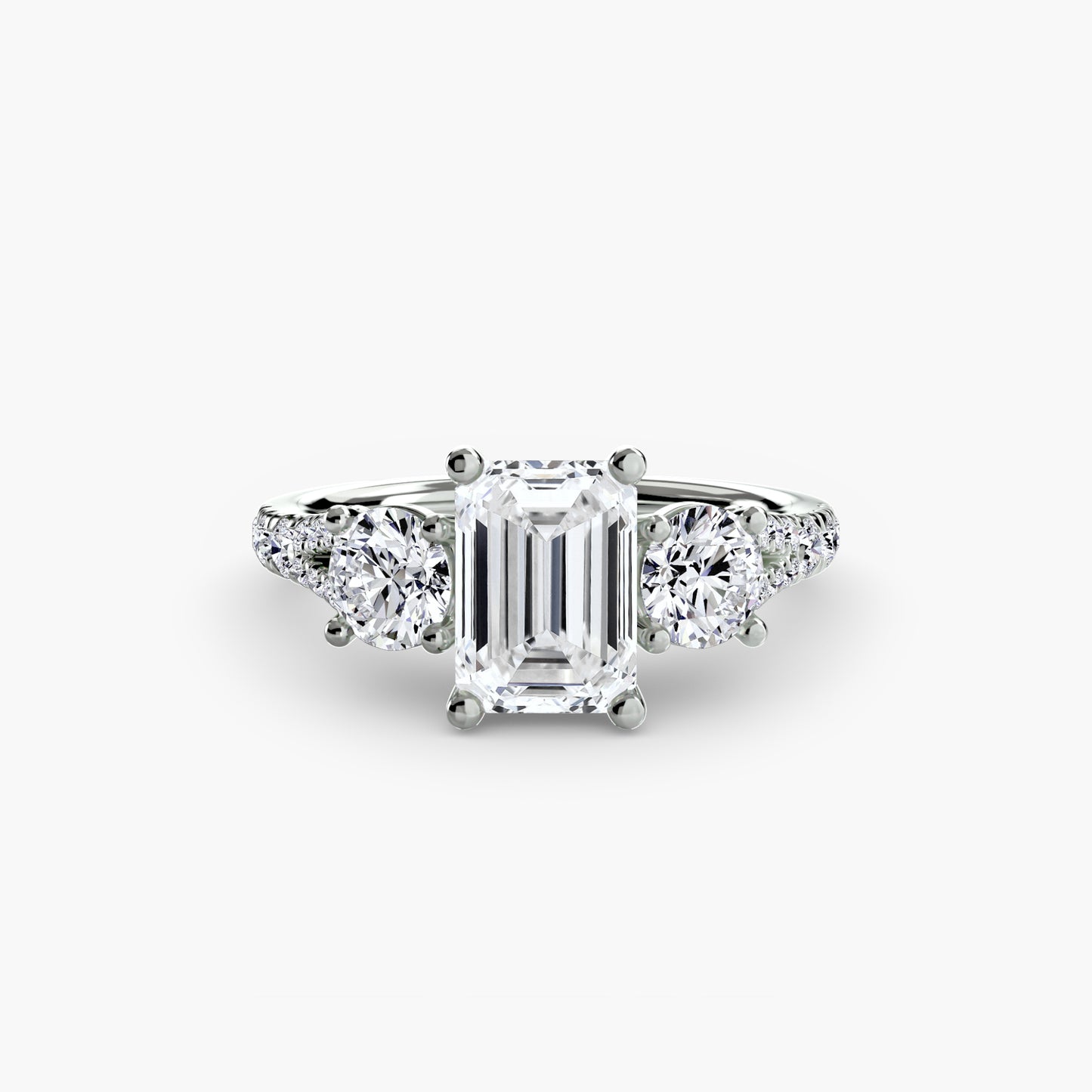 Three-Stone Engagement Ring with Pavé Band - 2.3mm