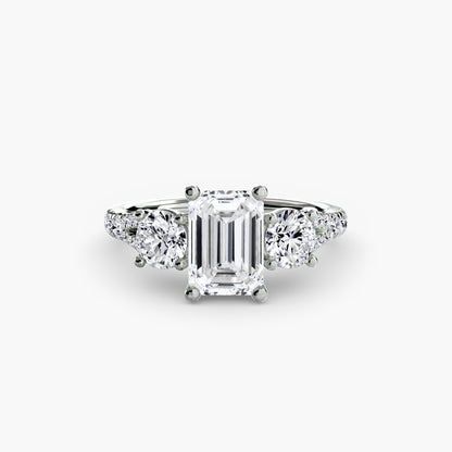 Three-Stone Engagement Ring with Pavé Band - 2.3mm