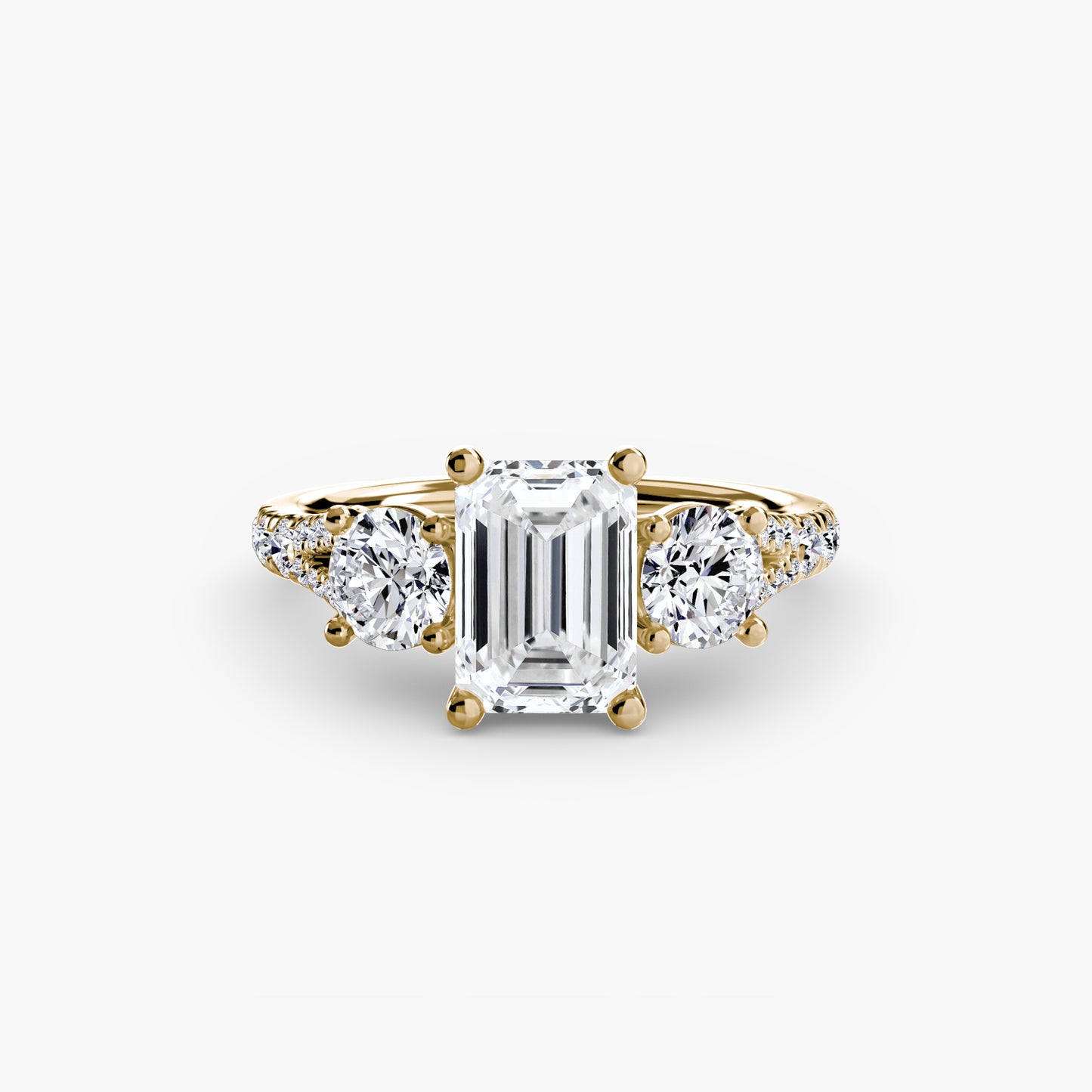 Three-Stone Engagement Ring with Pavé Band - 2.3mm