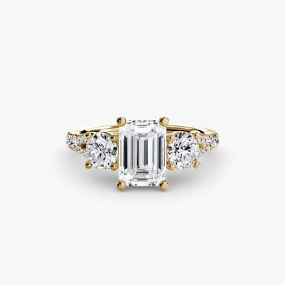 Three-Stone Engagement Ring with Pavé Band - 2.3mm