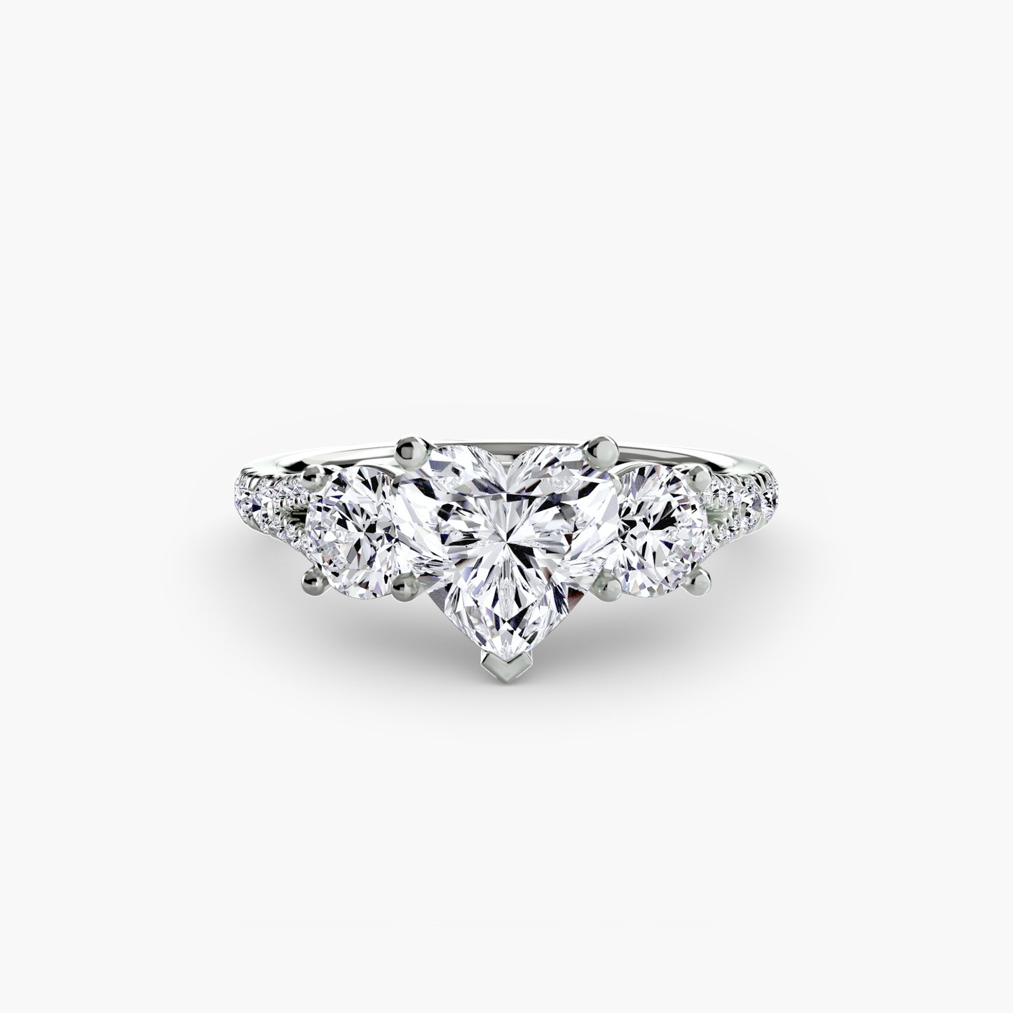 Three-Stone Engagement Ring with Pavé Band - 2.3mm