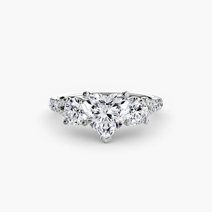 Three-Stone Engagement Ring with Pavé Band - 2.3mm