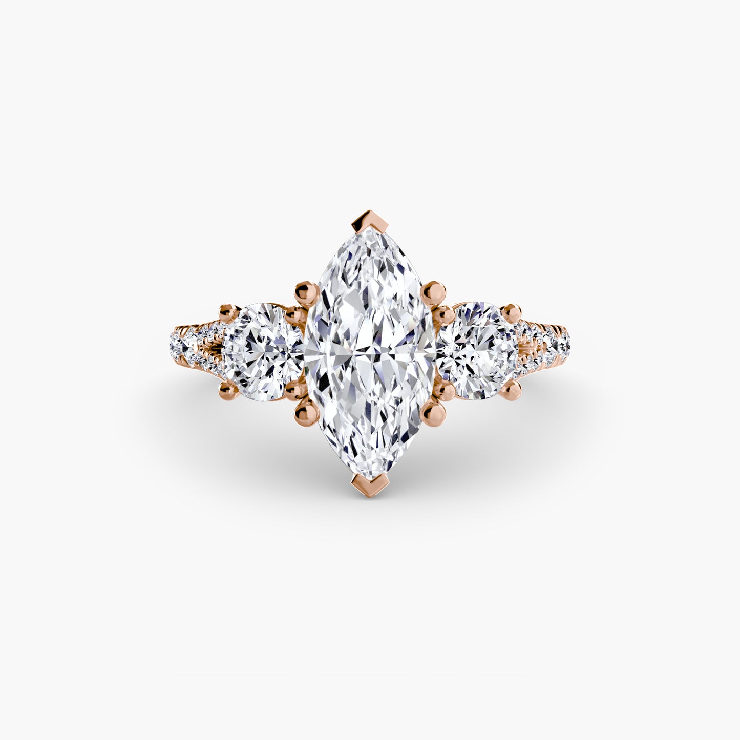 Three-Stone Engagement Ring with Pavé Band - 2.3mm