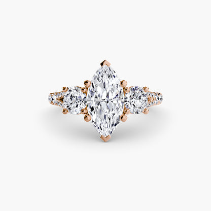 Three-Stone Engagement Ring with Pavé Band - 2.3mm