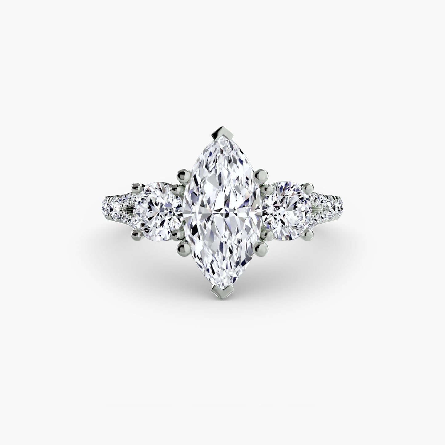 Three-Stone Engagement Ring with Pavé Band - 2.3mm