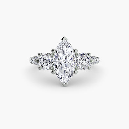 Three-Stone Engagement Ring with Pavé Band - 2.3mm
