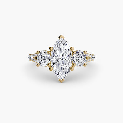 Three-Stone Engagement Ring with Pavé Band - 2.3mm