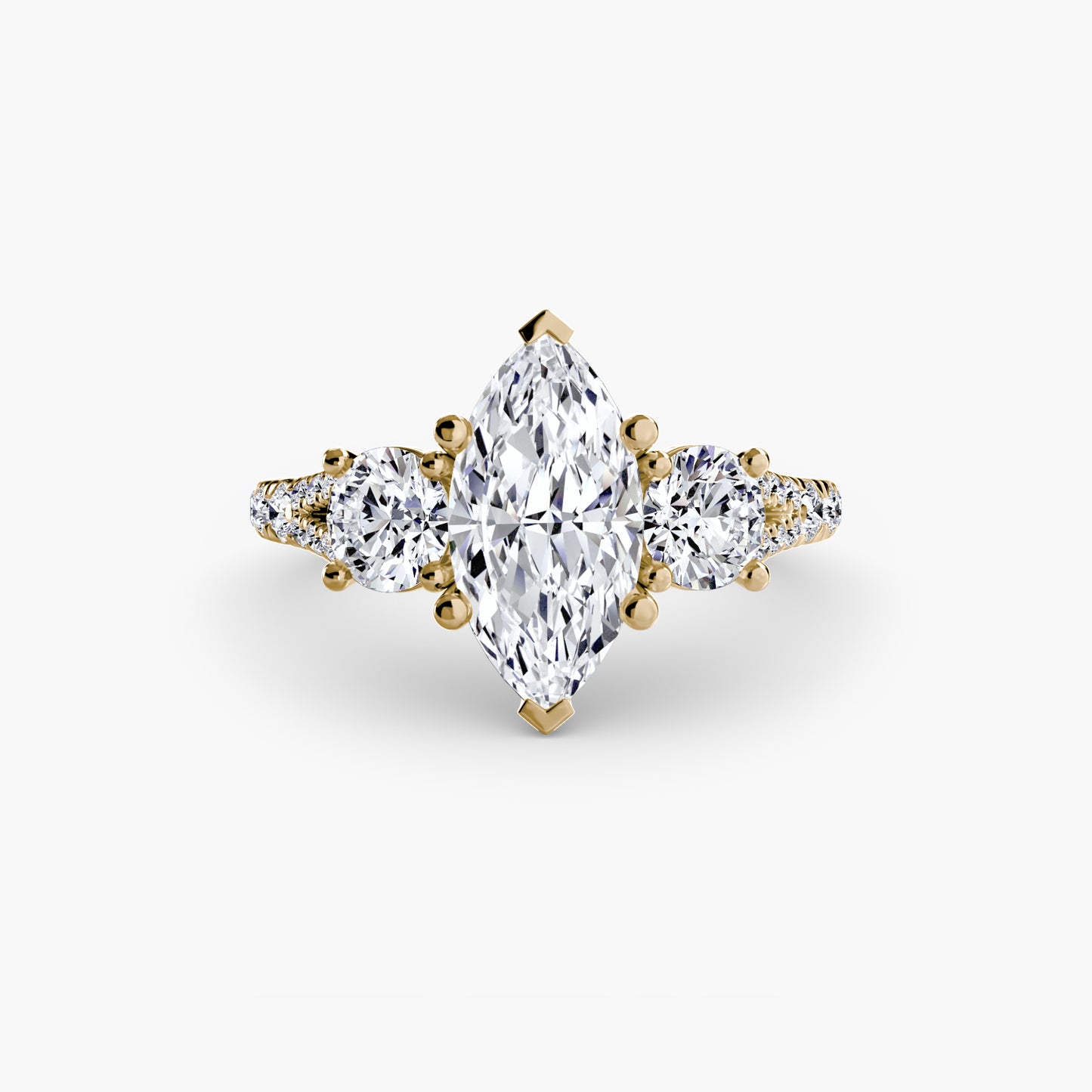 Three-Stone Engagement Ring with Pavé Band - 2.3mm
