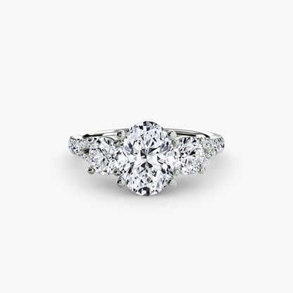 Three-Stone Engagement Ring with Pavé Band - 2.3mm