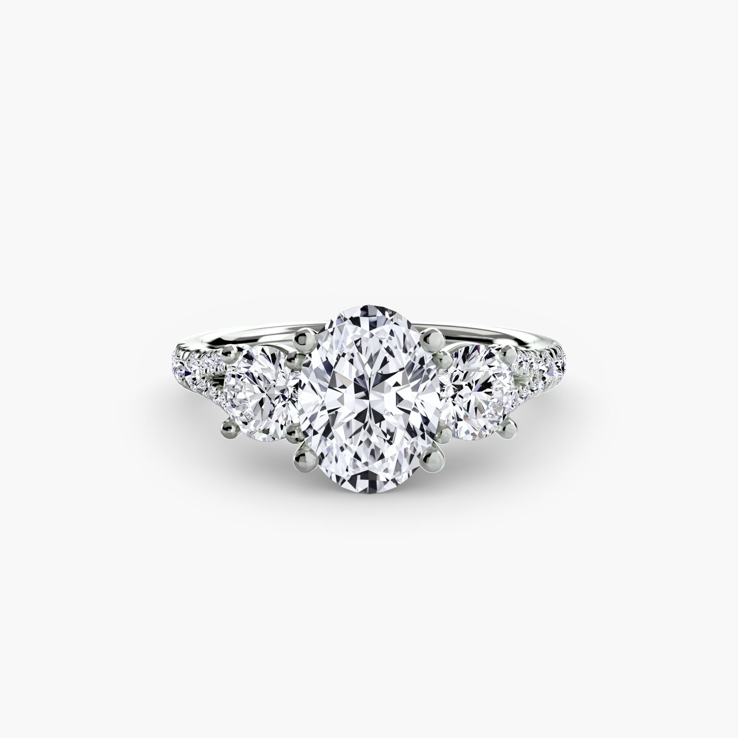 Three-Stone Engagement Ring with Pavé Band - 2.3mm