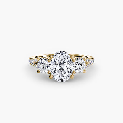 Three-Stone Engagement Ring with Pavé Band - 2.3mm