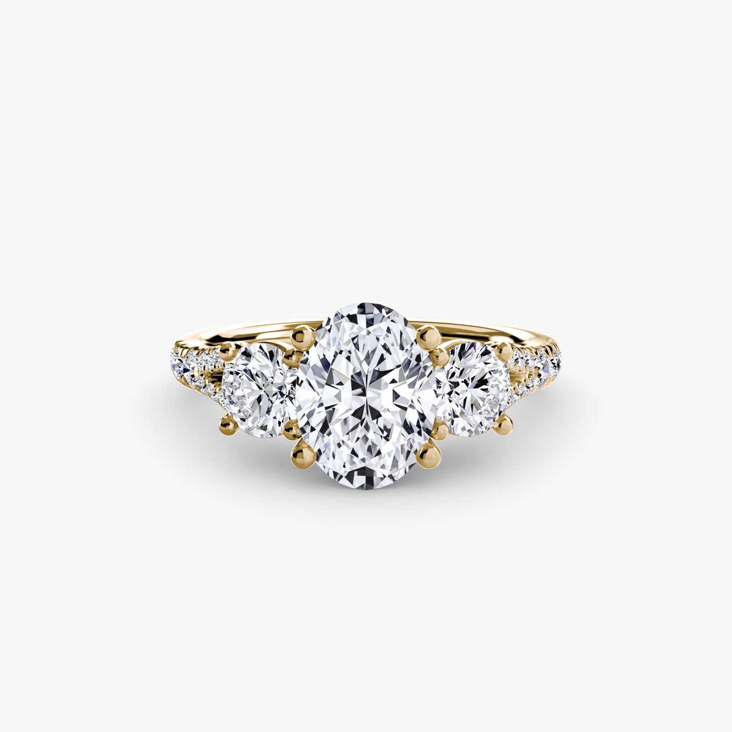 Three-Stone Engagement Ring with Pavé Band - 2.3mm