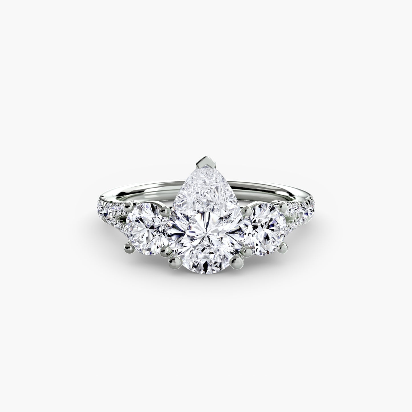 Three-Stone Engagement Ring with Pavé Band - 2.3mm