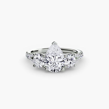 Three-Stone Engagement Ring with Pavé Band - 2.3mm