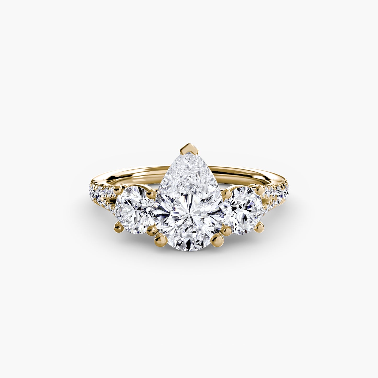 Three-Stone Engagement Ring with Pavé Band - 2.3mm