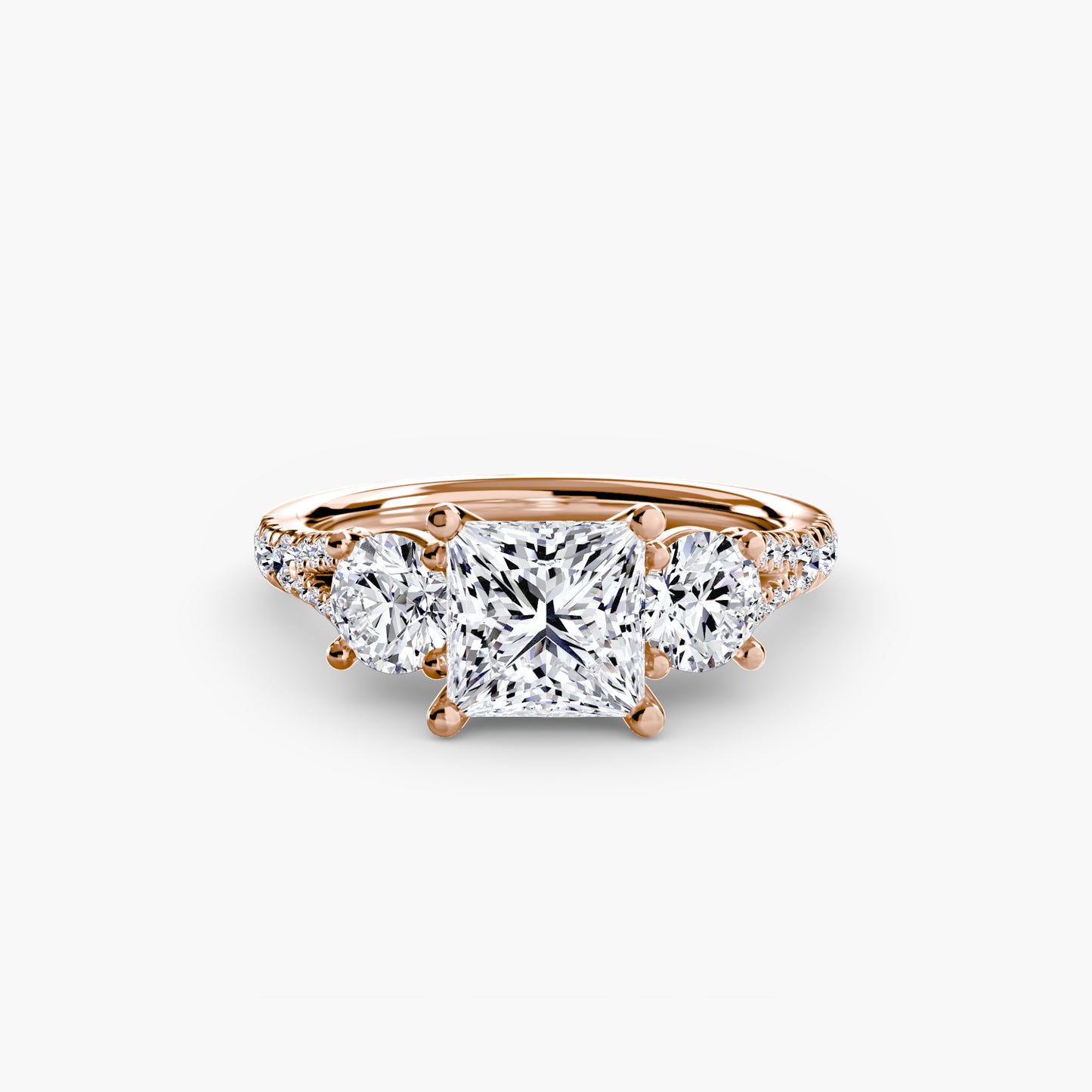 Three-Stone Engagement Ring with Pavé Band - 2.3mm