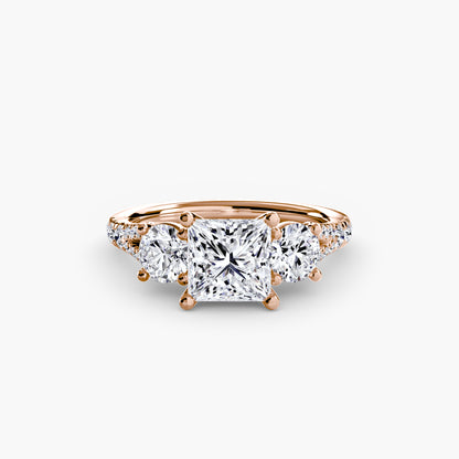 Three-Stone Engagement Ring with Pavé Band - 2.3mm