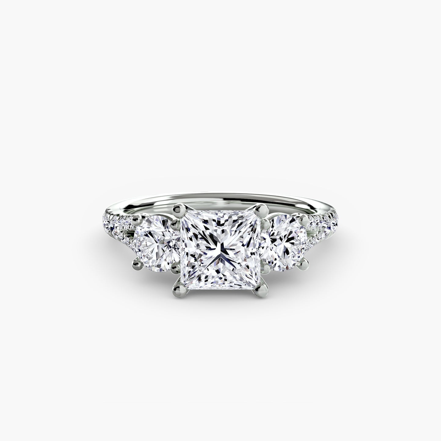 Three-Stone Engagement Ring with Pavé Band - 2.3mm