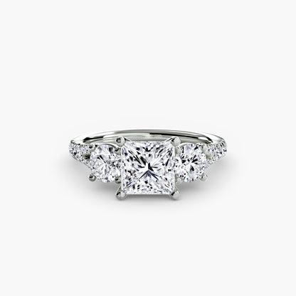 Three-Stone Engagement Ring with Pavé Band - 2.3mm