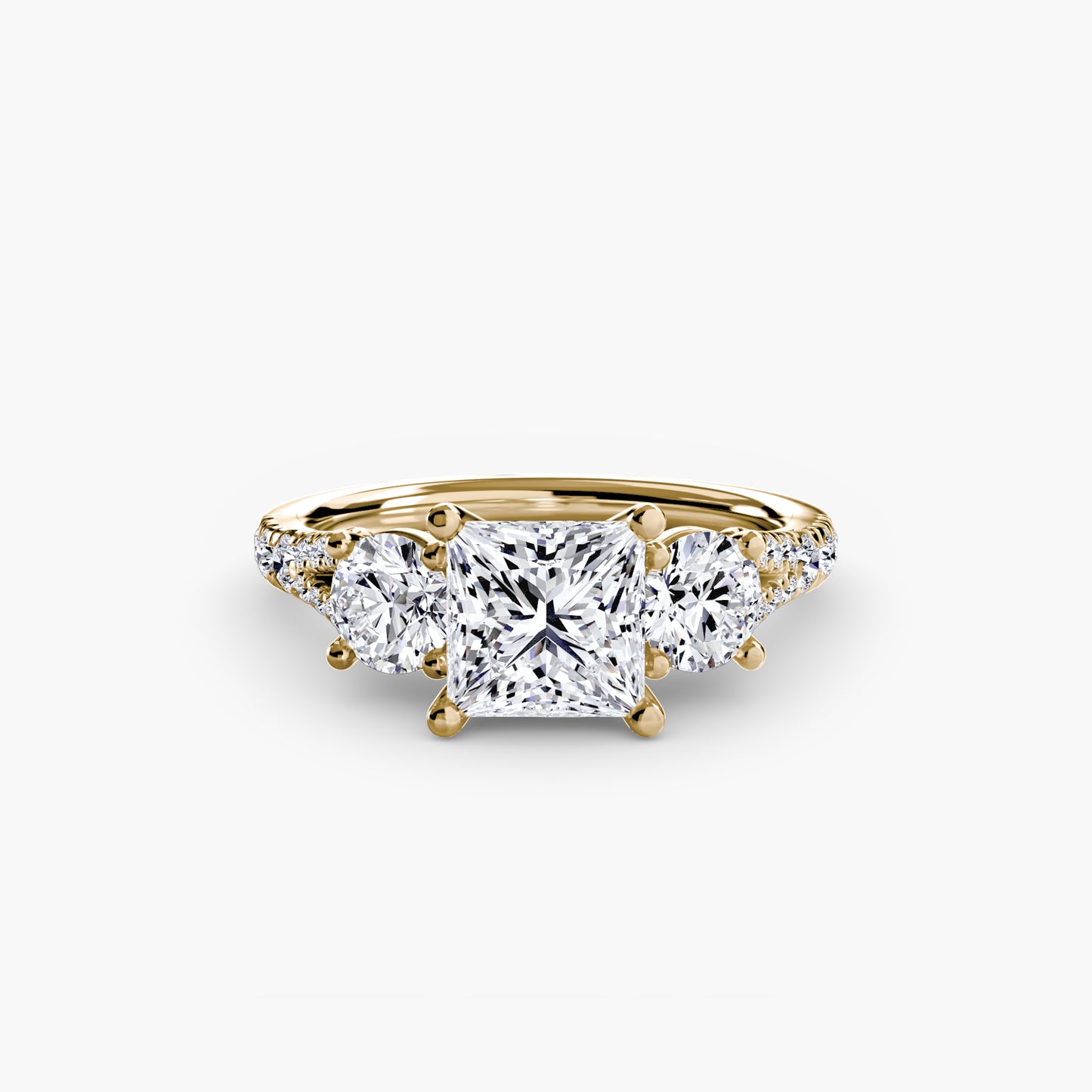 Three-Stone Engagement Ring with Pavé Band - 2.3mm