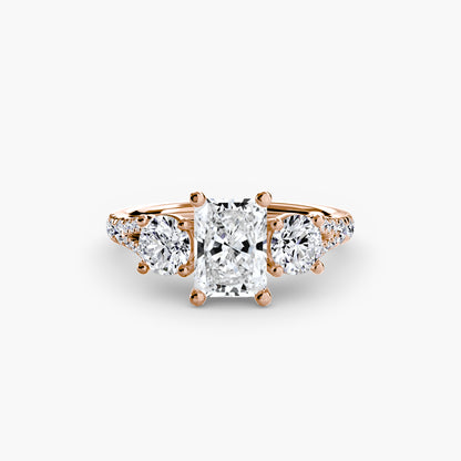Three-Stone Engagement Ring with Pavé Band - 2.3mm