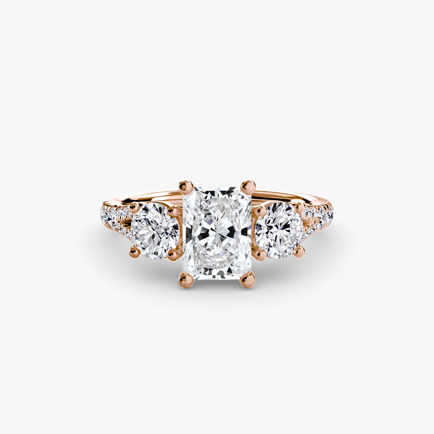 Three-Stone Engagement Ring with Pavé Band - 2.3mm