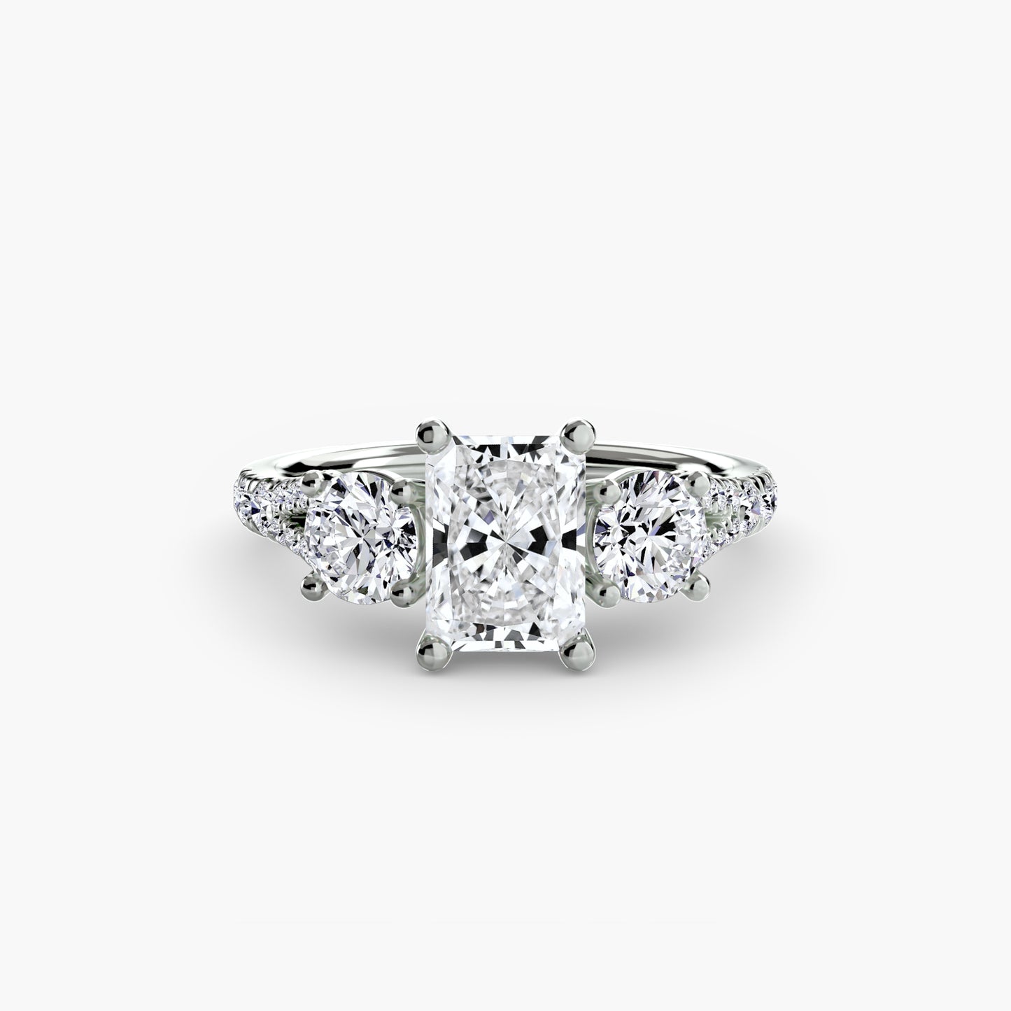 Three-Stone Engagement Ring with Pavé Band - 2.3mm
