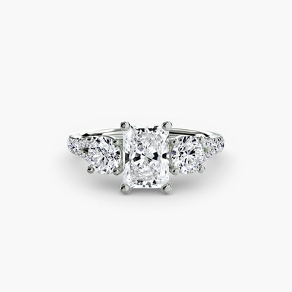 Three-Stone Engagement Ring with Pavé Band - 2.3mm