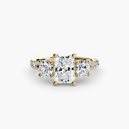 Three-Stone Engagement Ring with Pavé Band - 2.3mm