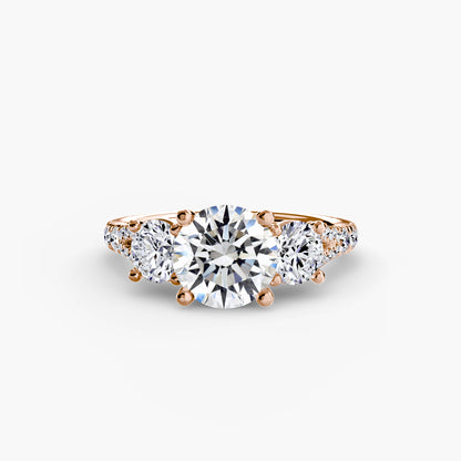 Three-Stone Engagement Ring with Pavé Band - 2.3mm