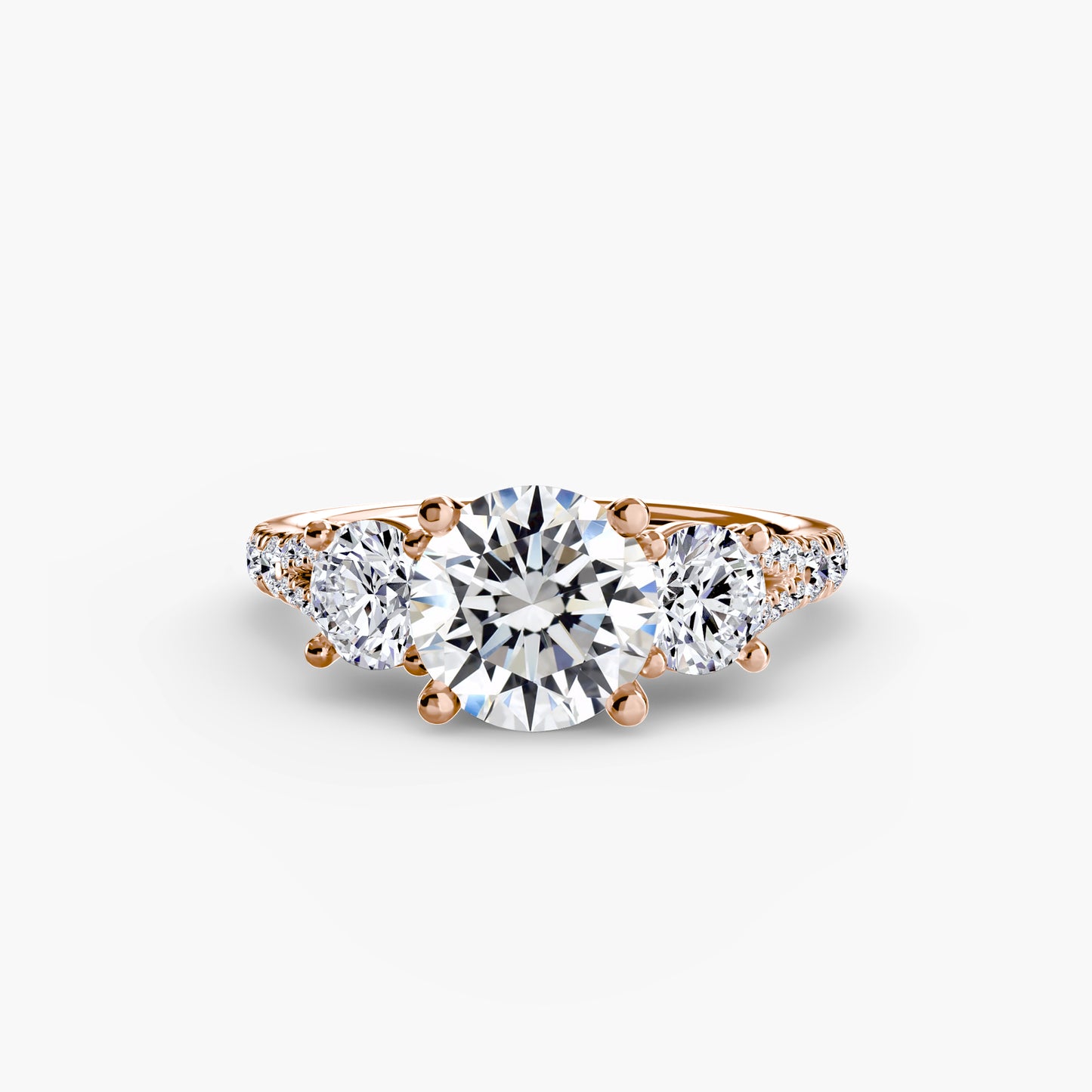 Three-Stone Engagement Ring with Pavé Band - 2.3mm