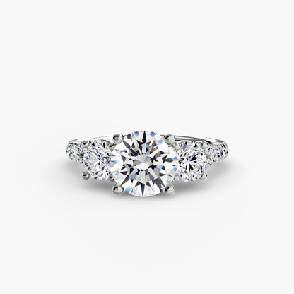 Three-Stone Engagement Ring with Pavé Band - 2.3mm