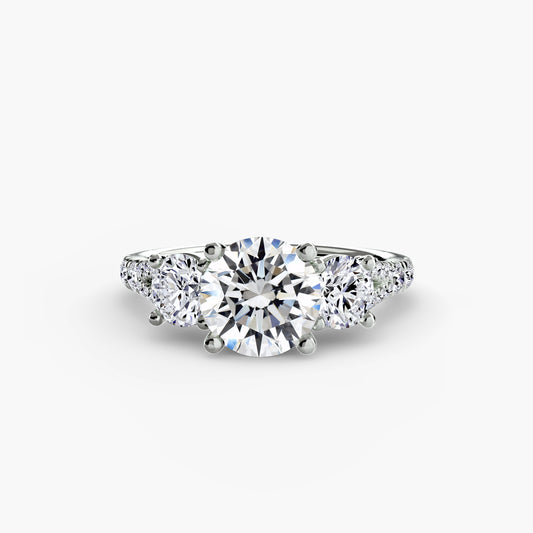 Three-Stone Engagement Ring with Pavé Band - 2.3mm