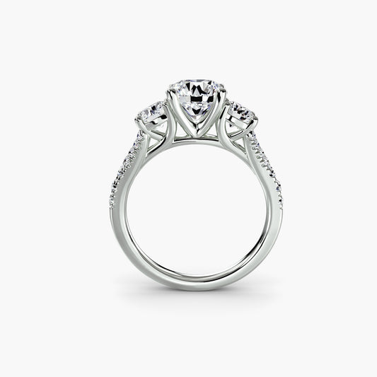 Three-Stone Engagement Ring with Pavé Band - 2.3mm