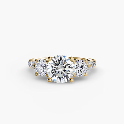 Three-Stone Engagement Ring with Pavé Band - 2.3mm
