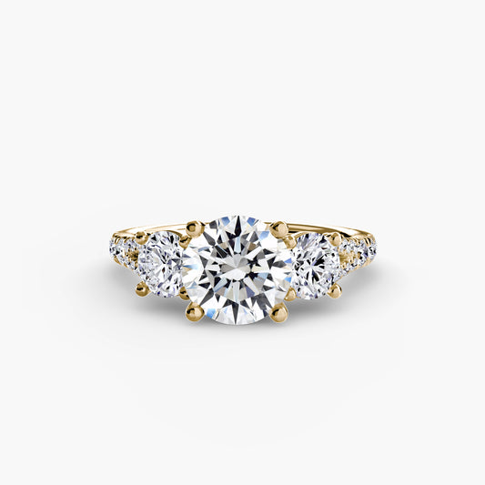 Three-Stone Engagement Ring with Pavé Band - 2.3mm