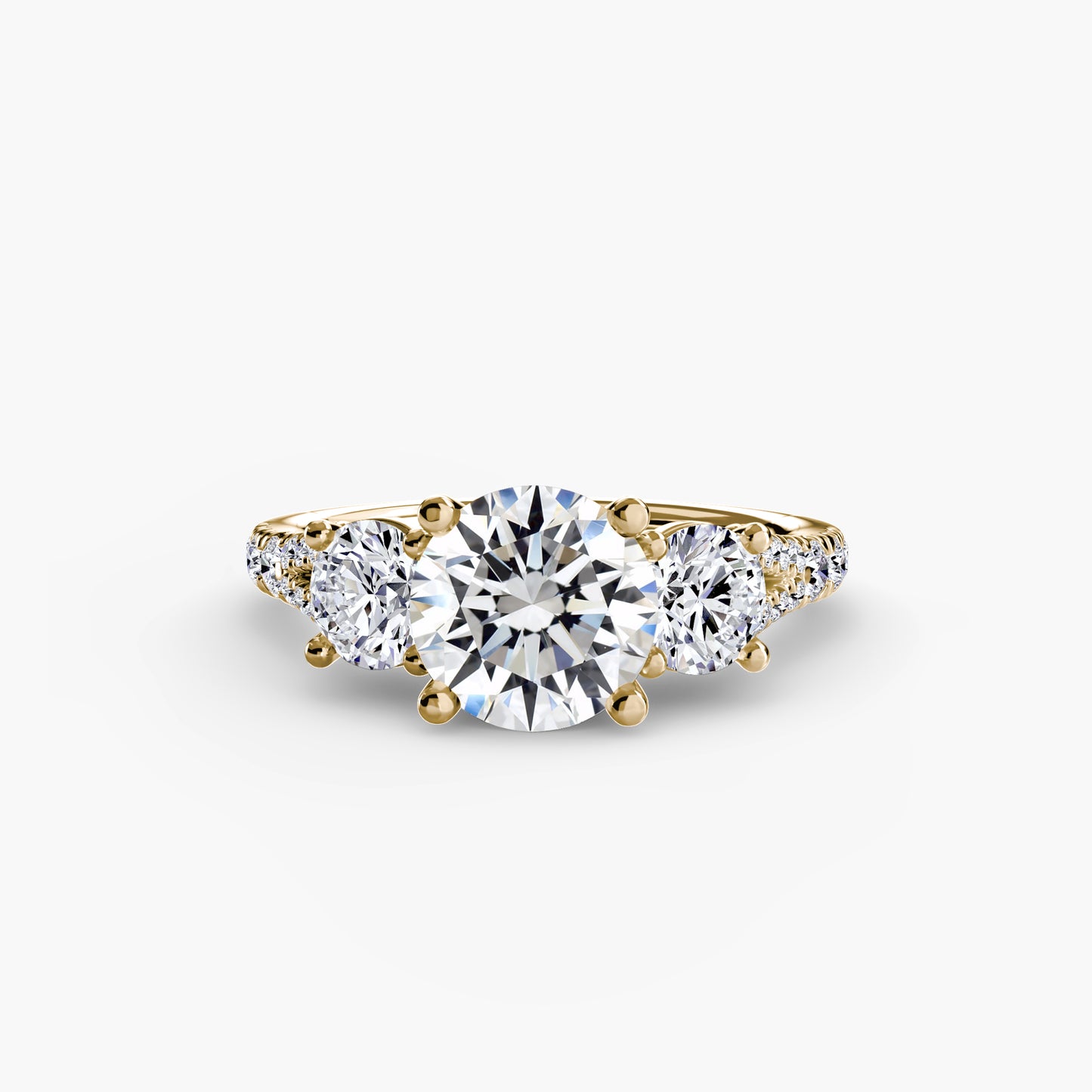 Three-Stone Engagement Ring with Pavé Band - 2.3mm