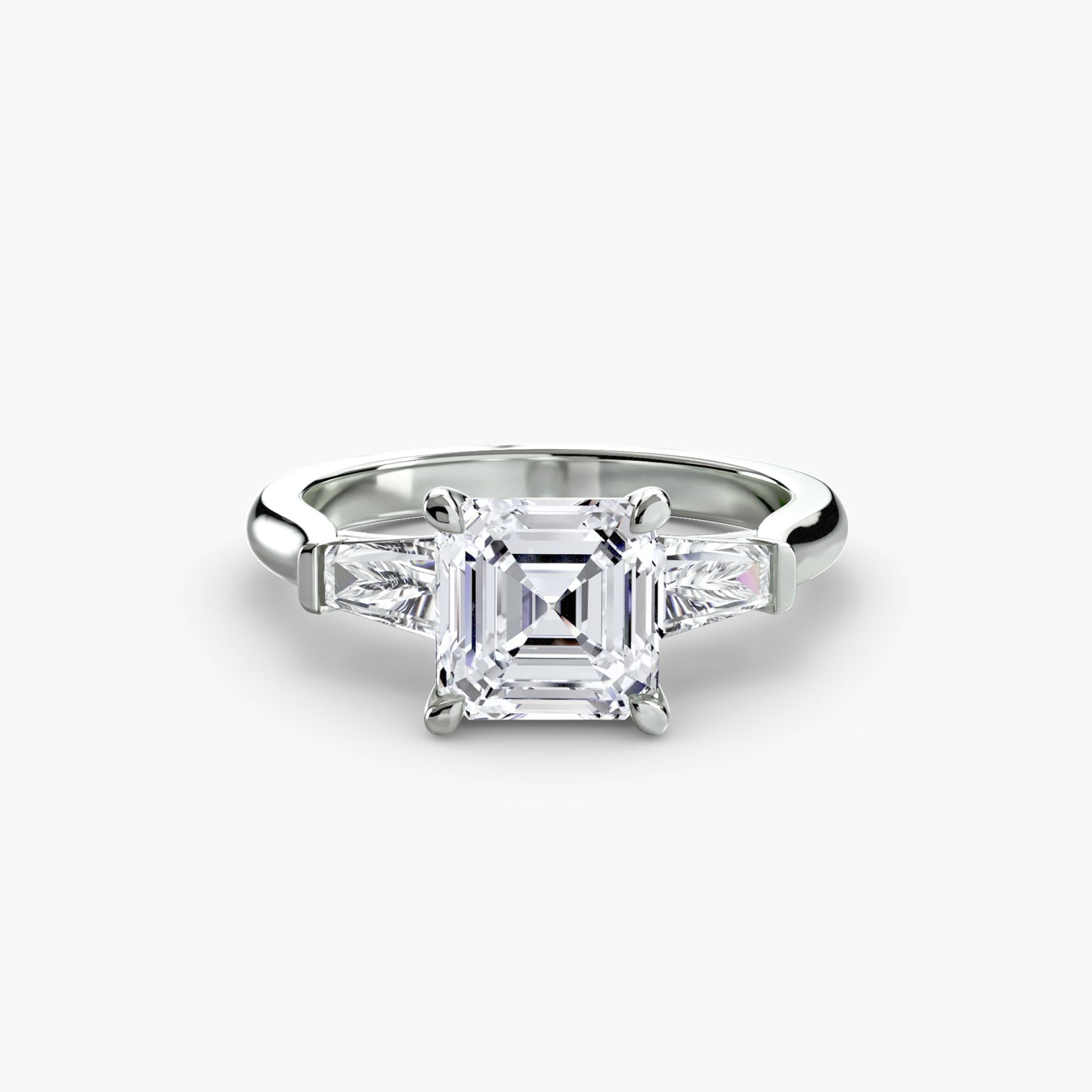 Three-Stone Engagement Ring with Baguette Side Stones
