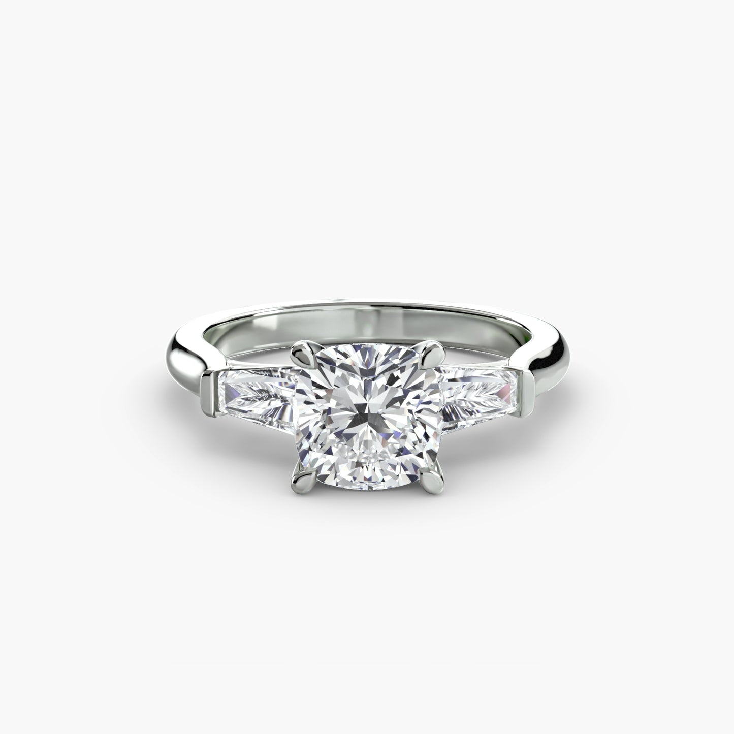 Three-Stone Engagement Ring with Baguette Side Stones