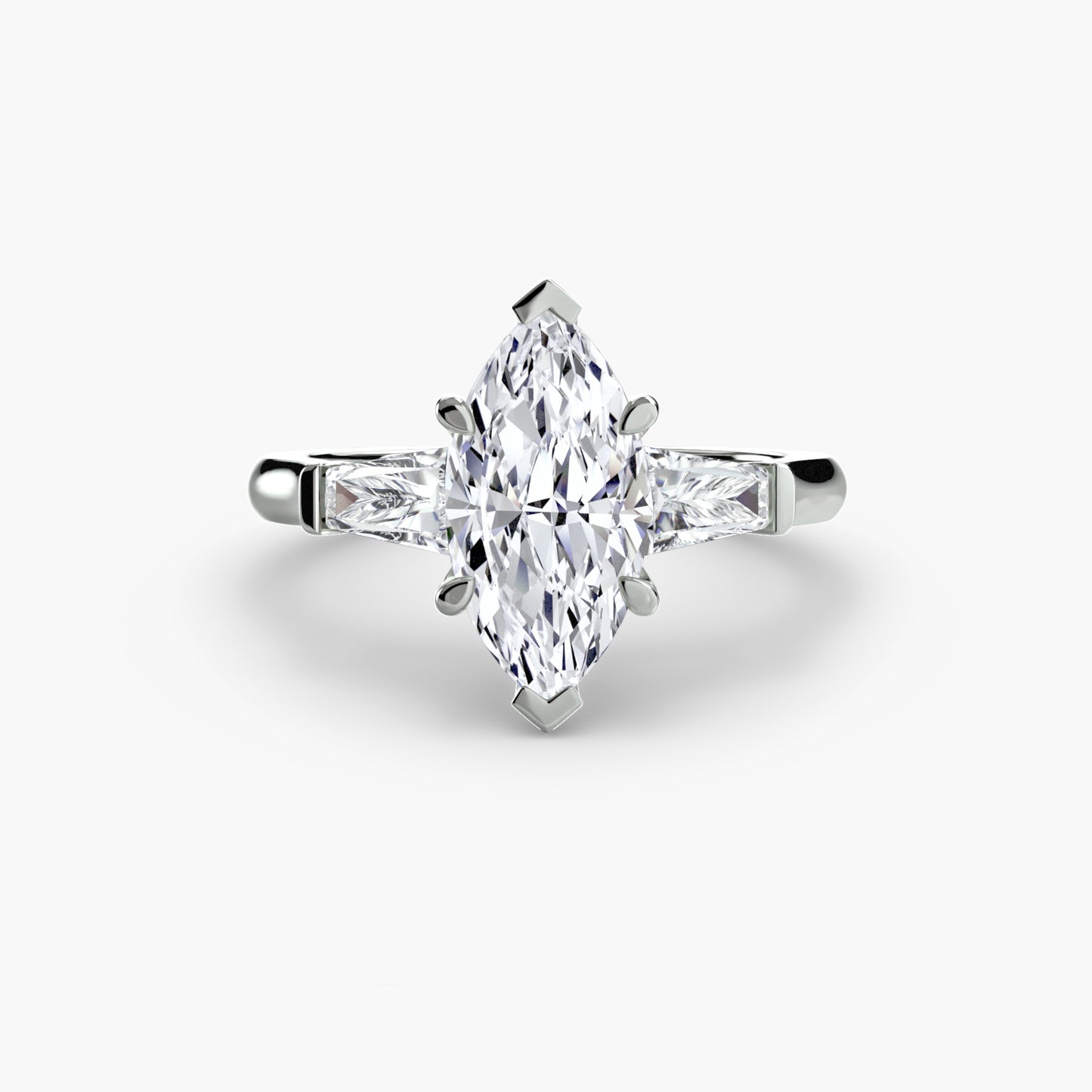 Three-Stone Engagement Ring with Baguette Side Stones