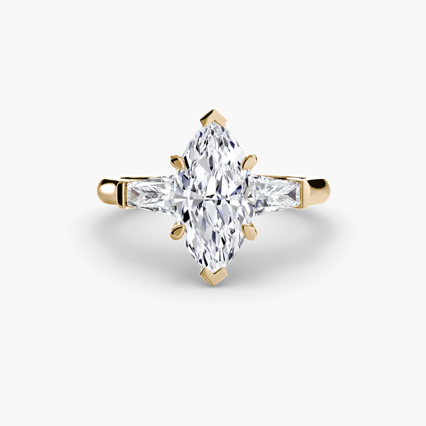 Three-Stone Engagement Ring with Baguette Side Stones